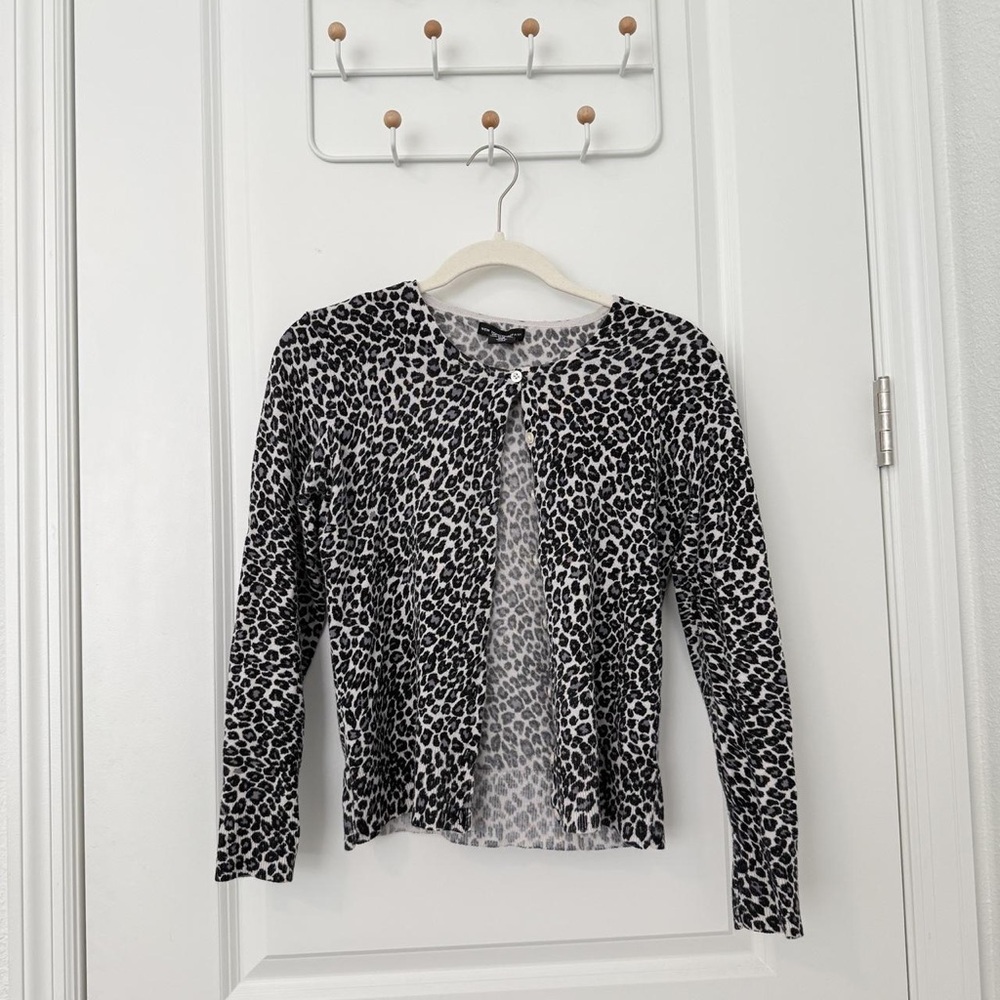 New York & Company Black and White Leopard Print Cardigan